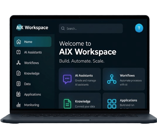 AIX Workspace dashboard shown on a laptop